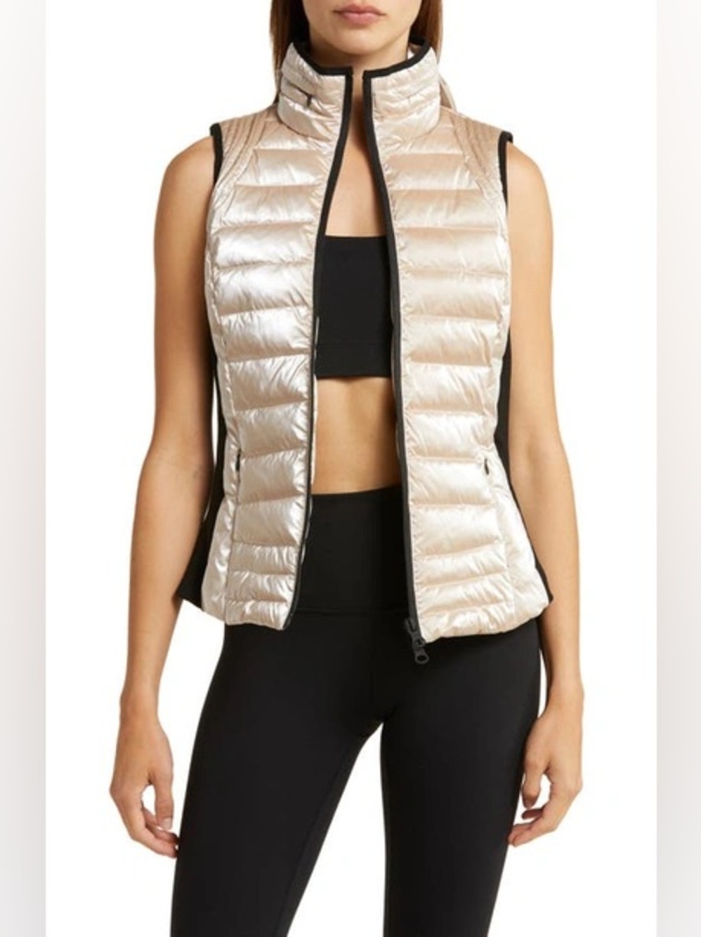 Blanc Noir • NWT Quilted Puffer Vest in Shimmery Pearly/gold PTP 19”-21”